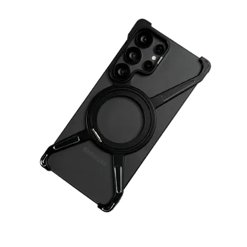 Frameless 360° Rotatable Ring Metal Bumper Case with Kickstand for Samsung Galaxy S24 Ultra Case